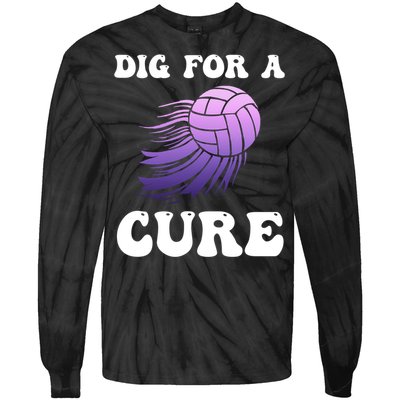 Breast Cancer Awareness Dig For A Cure Volleyball Gift Tie-Dye Long Sleeve Shirt