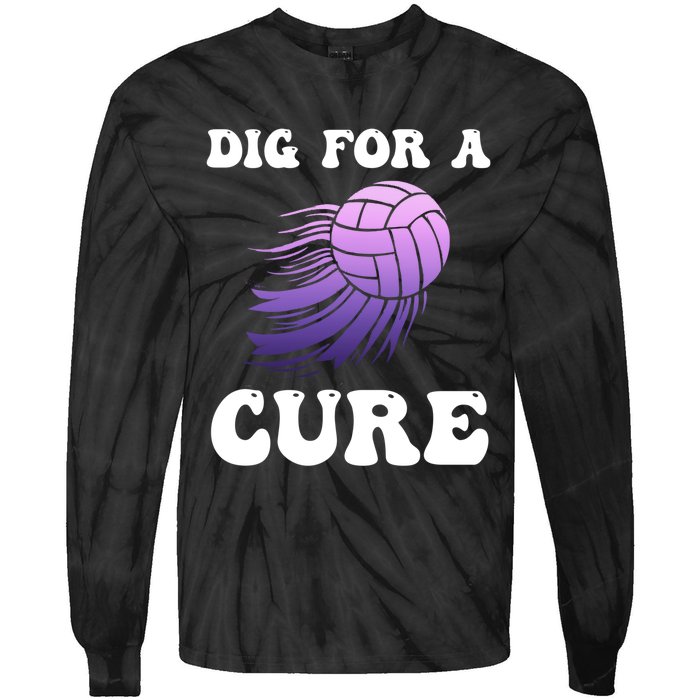 Breast Cancer Awareness Dig For A Cure Volleyball Gift Tie-Dye Long Sleeve Shirt