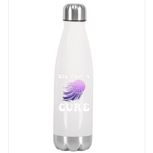 Breast Cancer Awareness Dig For A Cure Volleyball Gift Stainless Steel Insulated Water Bottle