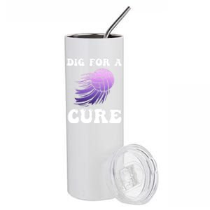 Breast Cancer Awareness Dig For A Cure Volleyball Gift Stainless Steel Tumbler