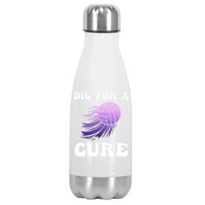 Breast Cancer Awareness Dig For A Cure Volleyball Gift Stainless Steel Insulated Water Bottle