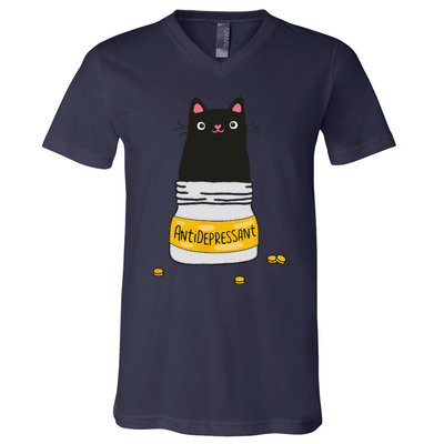 Black Cat Antidepressant  Morningstar Cute Kitten Paws V-Neck T-Shirt