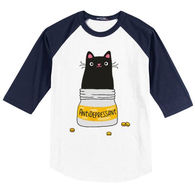 Black Cat Antidepressant  Morningstar Cute Kitten Paws Baseball Sleeve Shirt