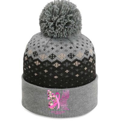 Breast Cancer Awareness Floral Ribbon Butterfly The Baniff Cuffed Pom Beanie