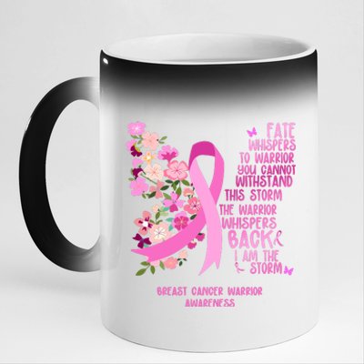 Breast Cancer Awareness Floral Ribbon Butterfly 11oz Black Color Changing Mug