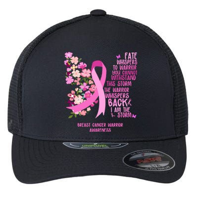 Breast Cancer Awareness Floral Ribbon Butterfly Flexfit Unipanel Trucker Cap