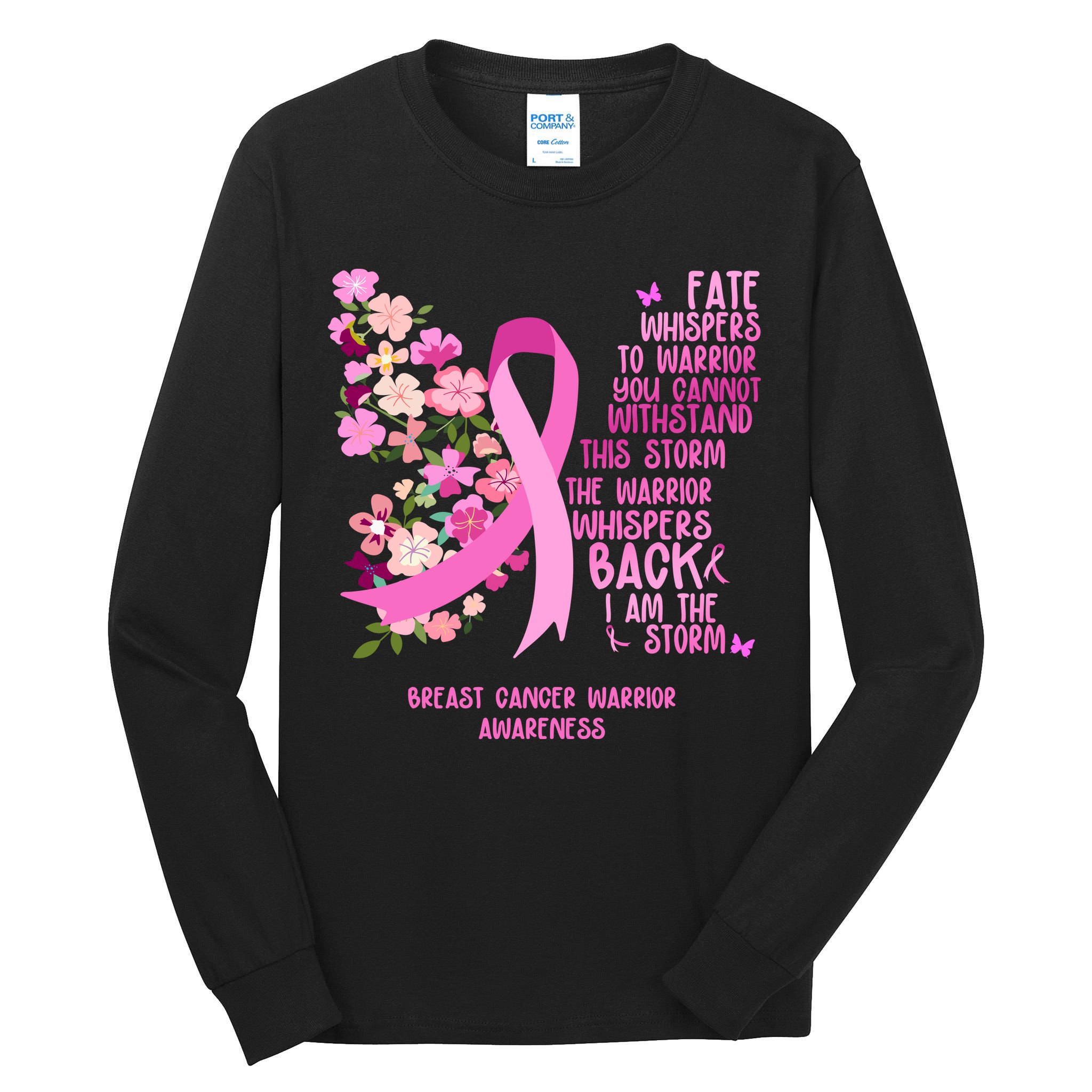 Breast Cancer Awareness Floral Ribbon Butterfly Tall Long Sleeve T-Shirt