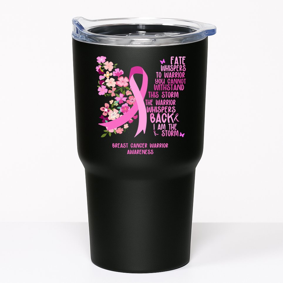 Breast Cancer Awareness Floral Ribbon Butterfly Tumbler