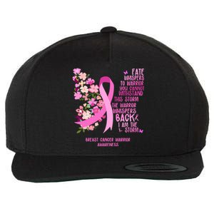 Breast Cancer Awareness Floral Ribbon Butterfly Wool Snapback Cap