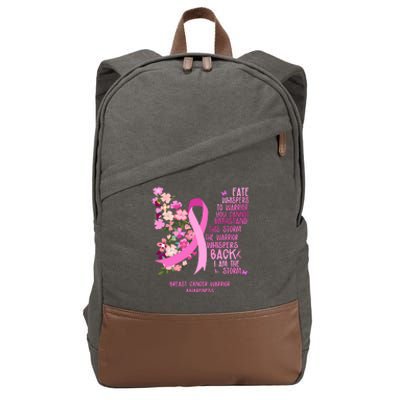 Breast Cancer Awareness Floral Ribbon Butterfly Cotton Canvas Backpack