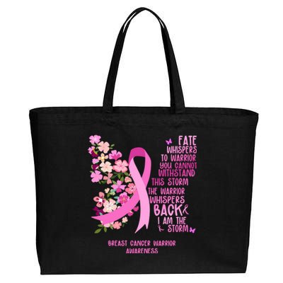 Breast Cancer Awareness Floral Ribbon Butterfly Cotton Canvas Jumbo Tote