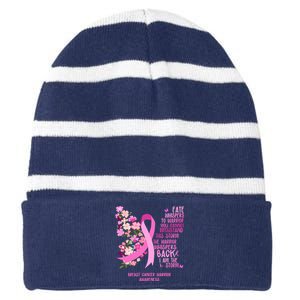 Breast Cancer Awareness Floral Ribbon Butterfly Striped Beanie with Solid Band