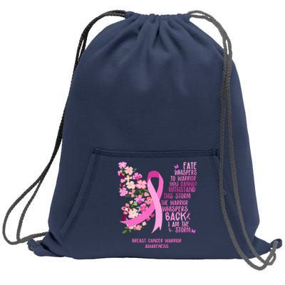 Breast Cancer Awareness Floral Ribbon Butterfly Sweatshirt Cinch Pack Bag