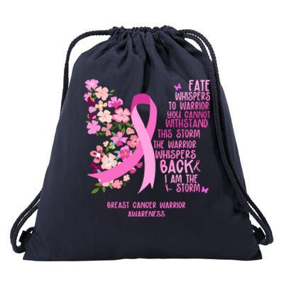 Breast Cancer Awareness Floral Ribbon Butterfly Drawstring Bag