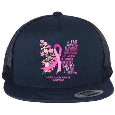 Breast Cancer Awareness Floral Ribbon Butterfly Flat Bill Trucker Hat