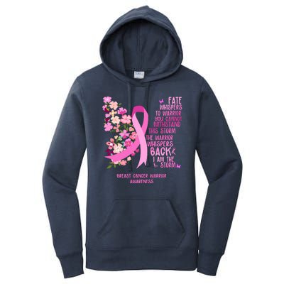 Breast Cancer Awareness Floral Ribbon Butterfly Women's Pullover Hoodie