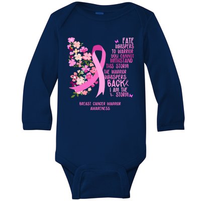 Breast Cancer Awareness Floral Ribbon Butterfly Baby Long Sleeve Bodysuit