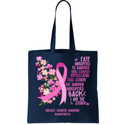 Breast Cancer Awareness Floral Ribbon Butterfly Tote Bag