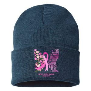 Breast Cancer Awareness Floral Ribbon Butterfly Sustainable Knit Beanie