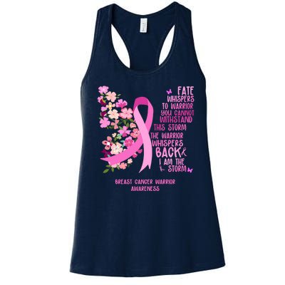 Breast Cancer Awareness Floral Ribbon Butterfly Women's Racerback Tank