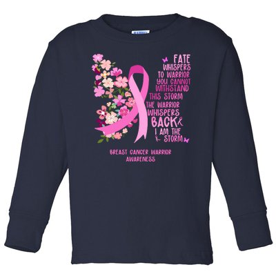 Breast Cancer Awareness Floral Ribbon Butterfly Toddler Long Sleeve Shirt