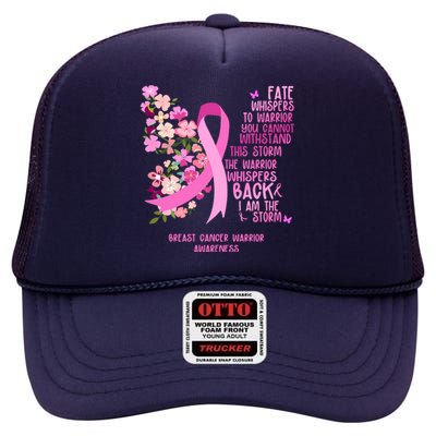 Breast Cancer Awareness Floral Ribbon Butterfly High Crown Mesh Back Trucker Hat