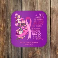 Breast Cancer Awareness Floral Ribbon Butterfly Coaster