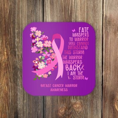 Breast Cancer Awareness Floral Ribbon Butterfly Coaster