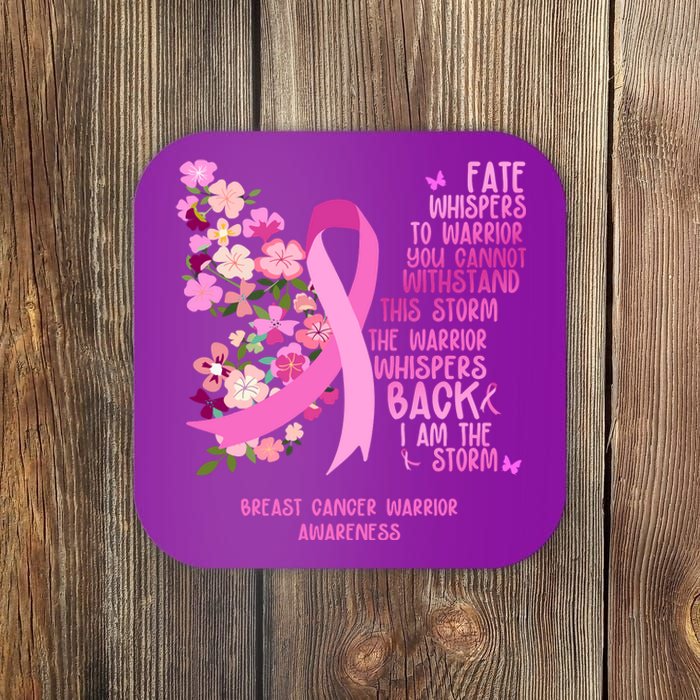 Breast Cancer Awareness Floral Ribbon Butterfly Coaster