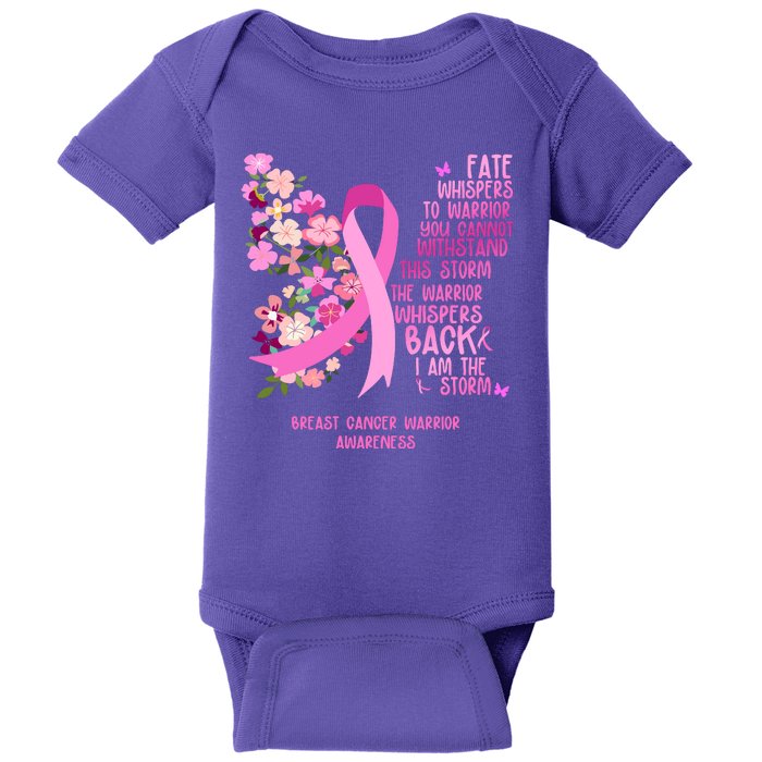 Breast Cancer Awareness Floral Ribbon Butterfly Baby Bodysuit