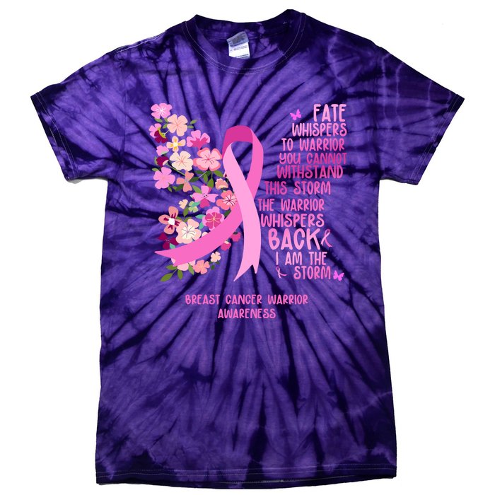 Breast Cancer Awareness Floral Ribbon Butterfly Tie-Dye T-Shirt