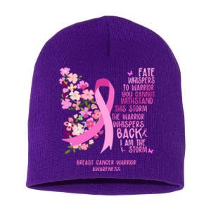 Breast Cancer Awareness Floral Ribbon Butterfly Short Acrylic Beanie