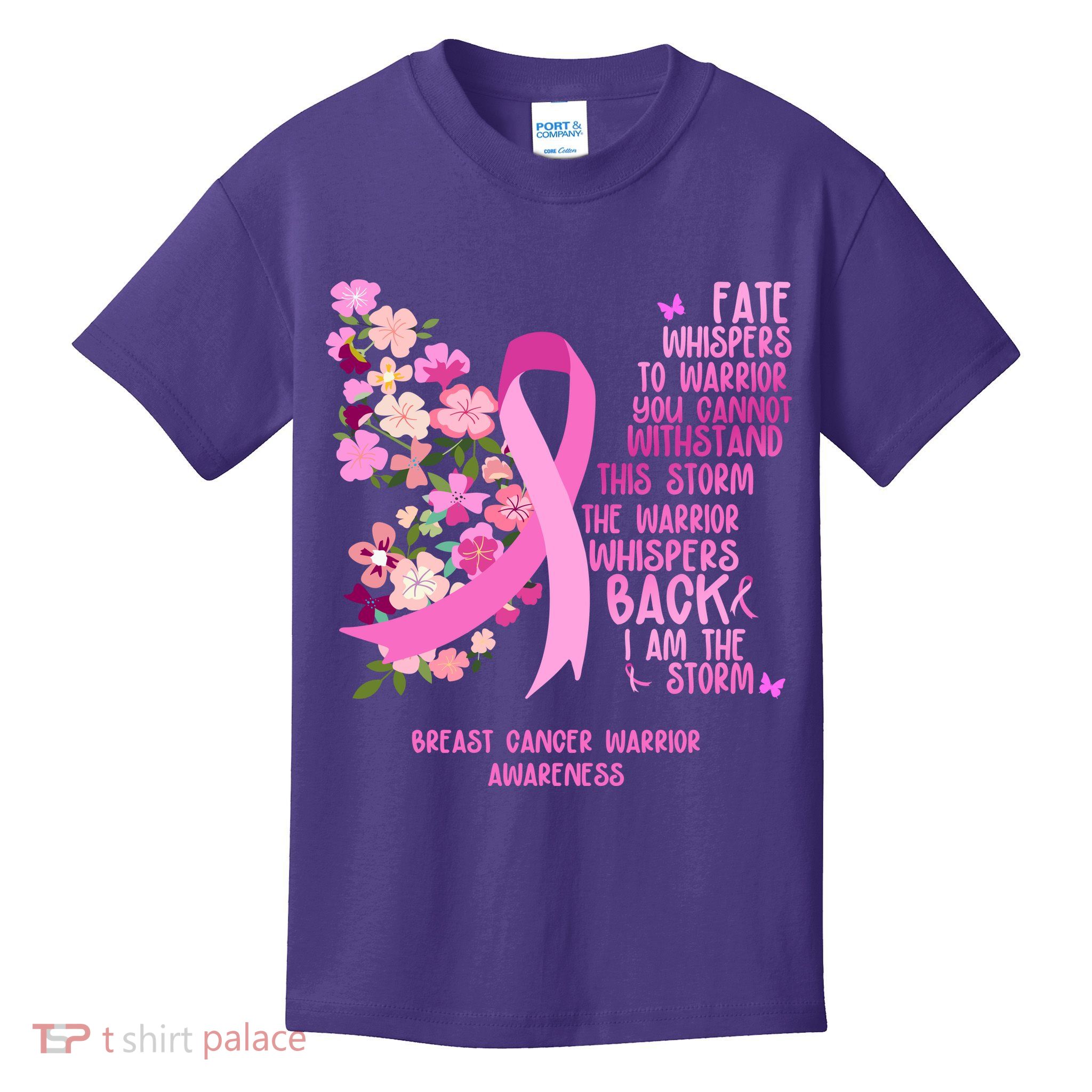 Breast Cancer Awareness Floral Ribbon Butterfly Kids T-Shirt