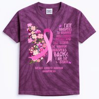 Breast Cancer Awareness Floral Ribbon Butterfly Kids Tie-Dye T-Shirt