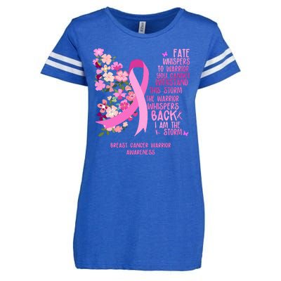 Breast Cancer Awareness Floral Ribbon Butterfly Enza Ladies Jersey Football T-Shirt