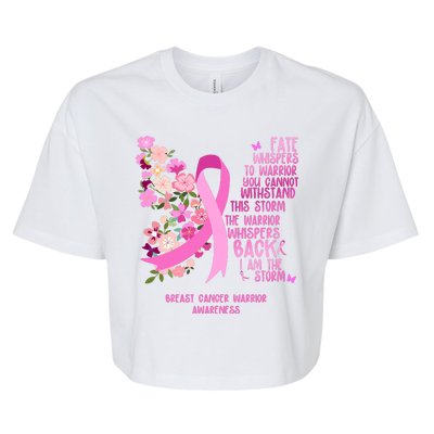 Breast Cancer Awareness Floral Ribbon Butterfly Bella+Canvas Jersey Crop Tee