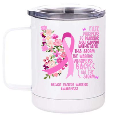 Breast Cancer Awareness Floral Ribbon Butterfly 12 oz Stainless Steel Tumbler Cup