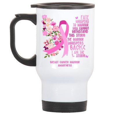 Breast Cancer Awareness Floral Ribbon Butterfly Stainless Steel Travel Mug