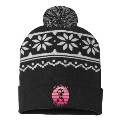 Breast Cancer Awareness Her Fight Is Our Fight Ribbon  USA-Made Snowflake Beanie