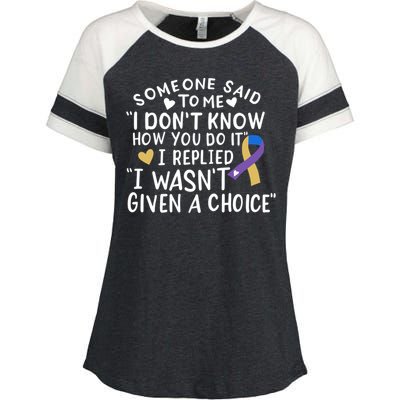 Bladder Cancer Awareness Blue Yellow Purple Ribbon Chemo Meaningful Gift Enza Ladies Jersey Colorblock Tee