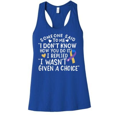 Bladder Cancer Awareness Blue Yellow Purple Ribbon Chemo Meaningful Gift Women's Racerback Tank