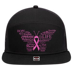 Breast Cancer Awareness Butterfly Ribbon Quotes 7 Panel Mesh Trucker Snapback Hat