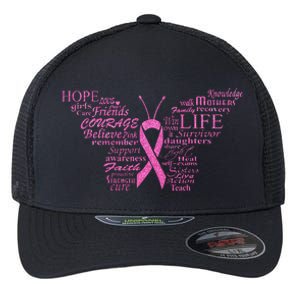 Breast Cancer Awareness Butterfly Ribbon Quotes Flexfit Unipanel Trucker Cap