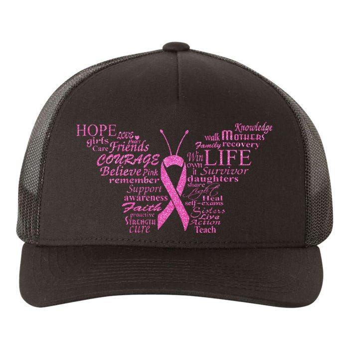 Breast Cancer Awareness Butterfly Ribbon Quotes Yupoong Adult 5-Panel Trucker Hat