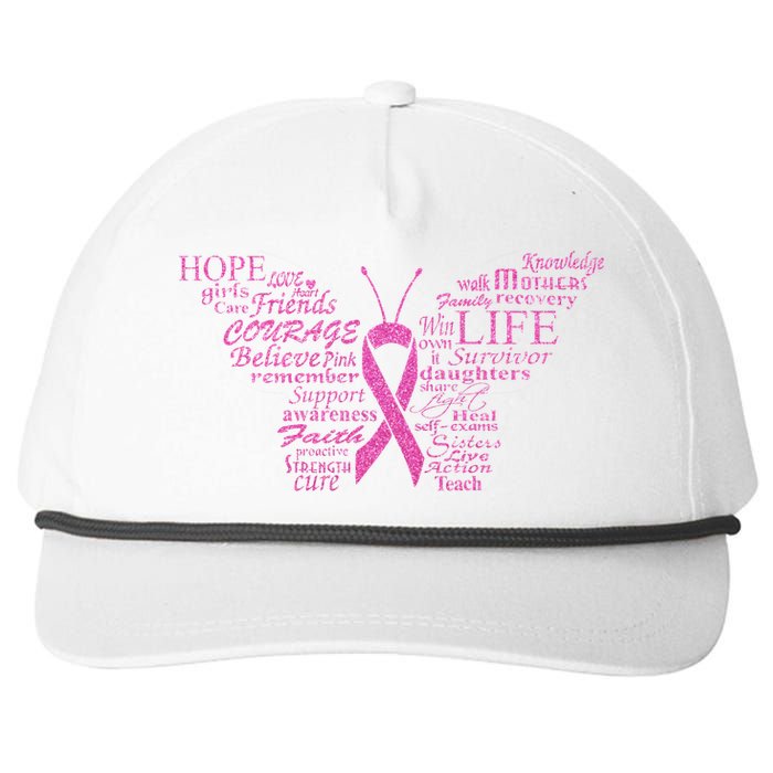 Breast Cancer Awareness Butterfly Ribbon Quotes Snapback Five-Panel Rope Hat