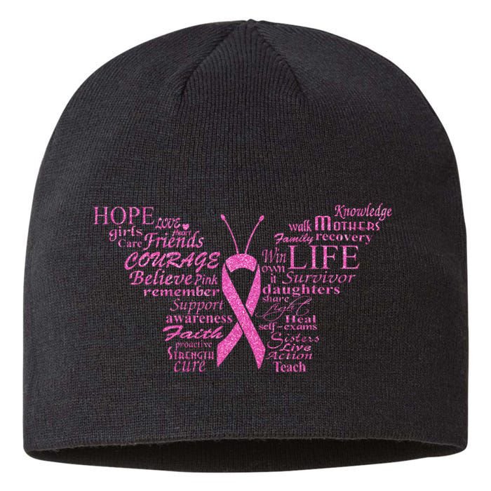 Breast Cancer Awareness Butterfly Ribbon Quotes Sustainable Beanie