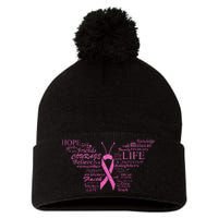 Breast Cancer Awareness Butterfly Ribbon Quotes Pom Pom 12in Knit Beanie