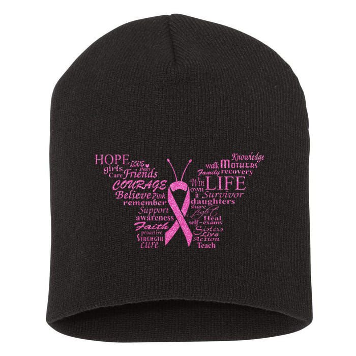 Breast Cancer Awareness Butterfly Ribbon Quotes Short Acrylic Beanie