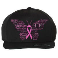 Breast Cancer Awareness Butterfly Ribbon Quotes Wool Snapback Cap