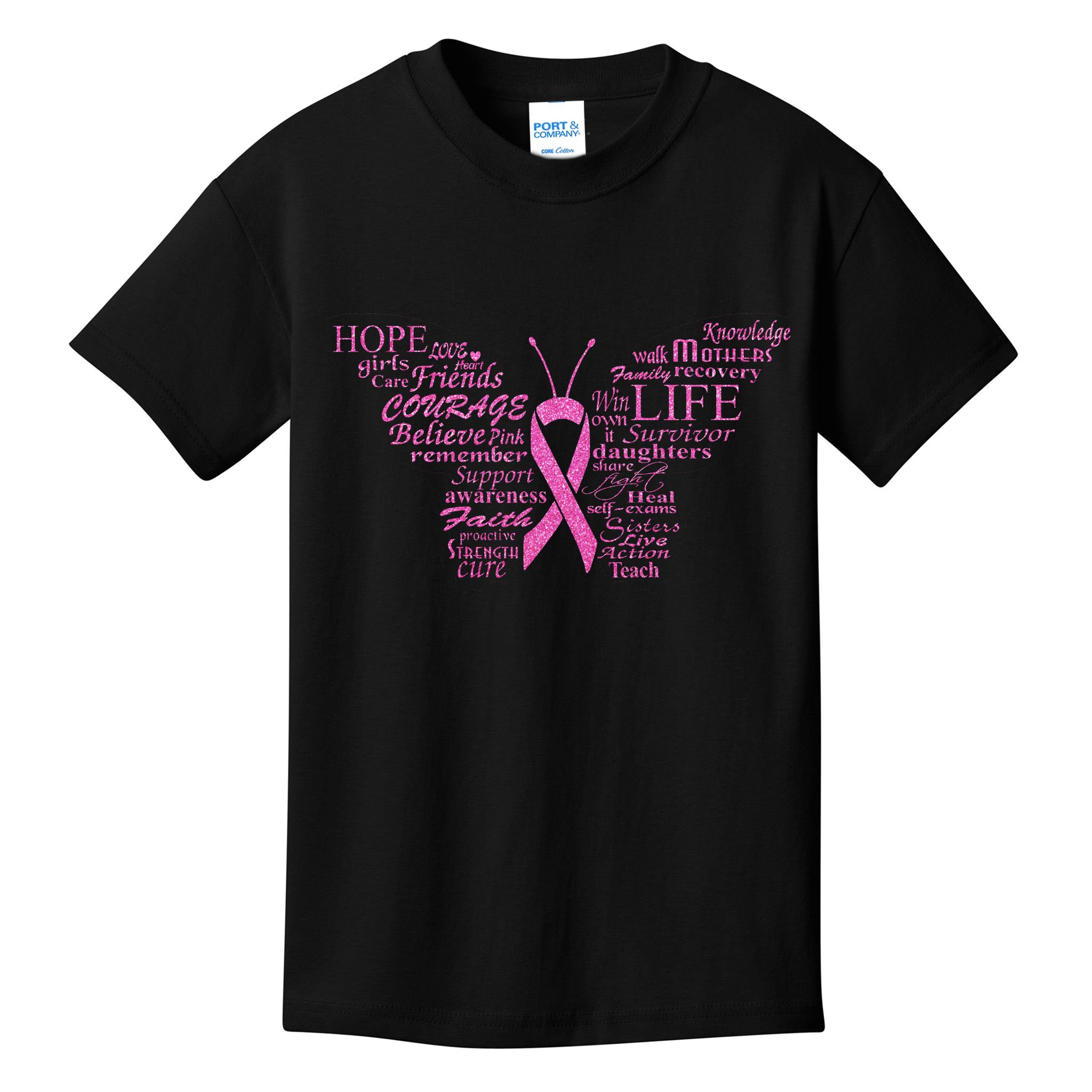 Breast Cancer Awareness Butterfly Ribbon Quotes Kids T-Shirt